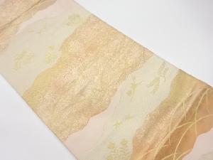 リサイクル　道長取りに草花・鳥模様織出し袋帯